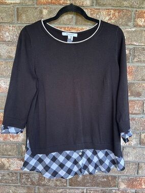 Foxcroft sabrina sweater black and white gingham size medium